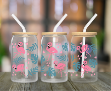 Load image into Gallery viewer, Flamingo 16oz Clear Glass Cup