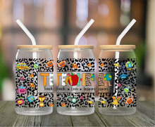 Load image into Gallery viewer, Teacher Leopard Print 16oz Clear Glass Cup