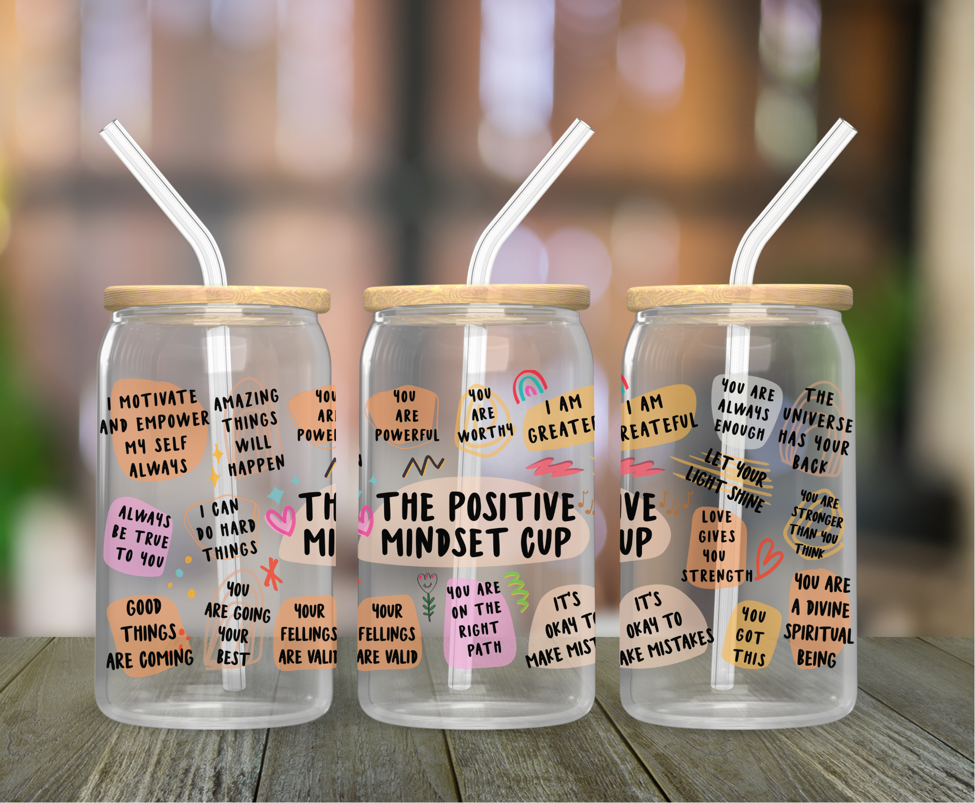 Positive Mindset 16oz Clear Glass Cup  Rose & Grace Designs