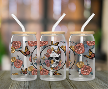 Load image into Gallery viewer, Floral Skull 16oz Clear Glass Cup