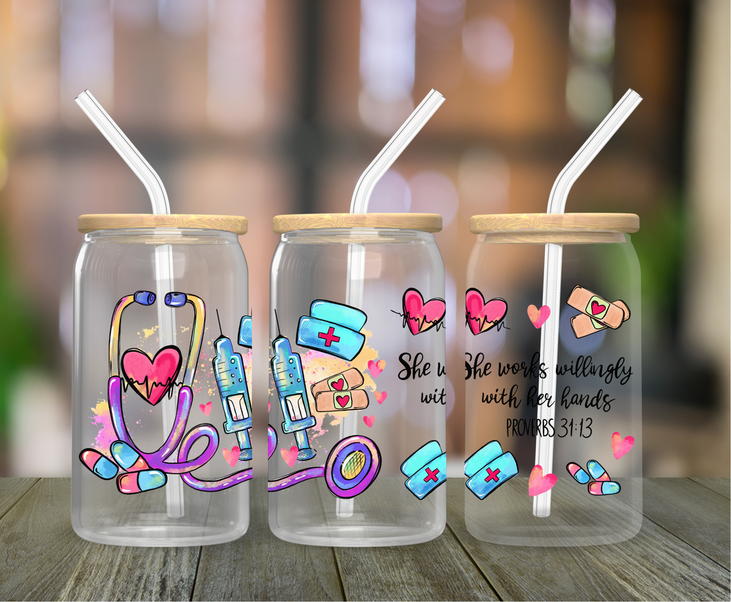Nurse 16oz Clear Glass Cup
