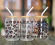 Load image into Gallery viewer, Framed Mama Leopard Print 16oz Clear Glass Cup
